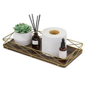 Lixple Toilet Paper Basket Holder, 13" Toilet Tank Tray, Wood and Metal Toilet Tray Vanity Organizer Bathroom Tray, Kitchen Sink Organizer for Soap Dispenser (Brown+Gold) - color: Brown+gold