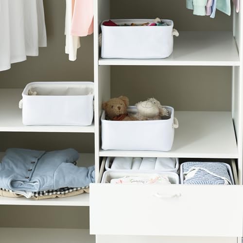 TheWarmHome Storage Basket for Organizing - Small 6 Pack 11.8x7.8x5.2 inch Gifts for Empty with Rope, Fabric Storage Cubes for Decorative Cloth Dog Livehome (White) - color: White Color, size: 6pcs/Small -11.8lx7.9wx5.2h