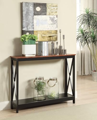 Convenience Concepts Oxford Console Table 39.5" - Farmhouse, Modern Narrow Sofa Display Accent with Storage Shelf for Transitional, Coastal Living Room, Entryway, or Hallway, Black/Cherry - color: Cherry/Black