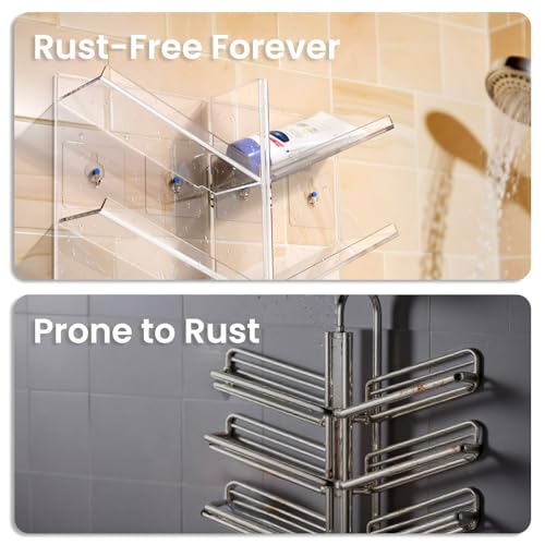 AITEE Acrylic Bathroom Organizer Caddy, Clear Shampoo Holder Wall Mounted, Shower Organizer with Suction Cup, No Drilling and Rustproof, Sturdy and Durable - Combination Shelf - style: Combination Shelf