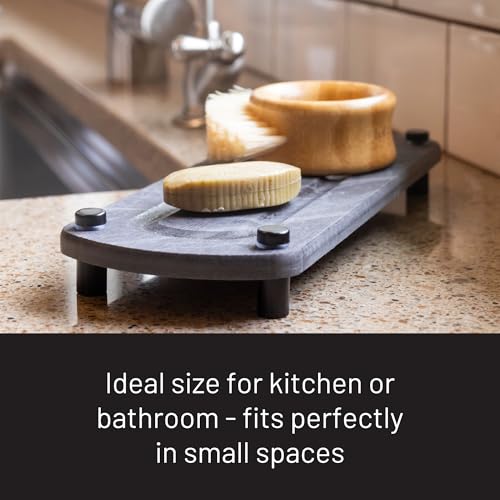 Premium Sink Caddy – Water-Absorbing Diatomaceous Earth Tray for Sink, Elevated Stainless Steel Feet, Non-Toxic, Fast-Drying, Kitchen or Bathroom - color: Slate