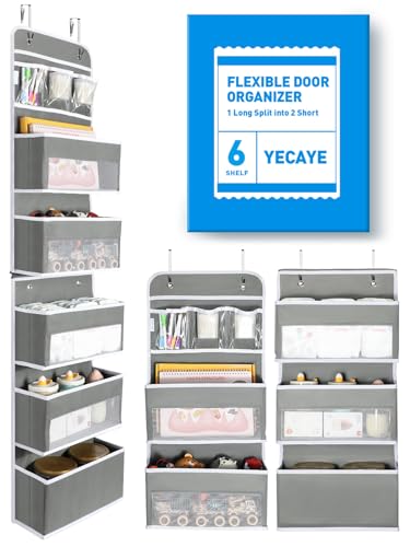 Yecaye 6-Tier Over the Door Storage Organizer, Flexible 1 Split into 2 Swing-proof Hanging Bathroom Storage Organization, Bedroom Organizer and Storage for Newborn Baby Essentials, Grey - color: Grey, size: 6 Tier