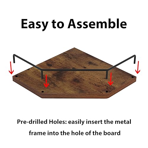 HORLIMER Floating Corner Shelf Wall Mount, 3 Pack Rustic Wood Corner Wall Shelves with Fence for Bedroom, Bathroom, Kitchen, Living Room, Brown - color: Brown - 3 Pack, size: Diamond