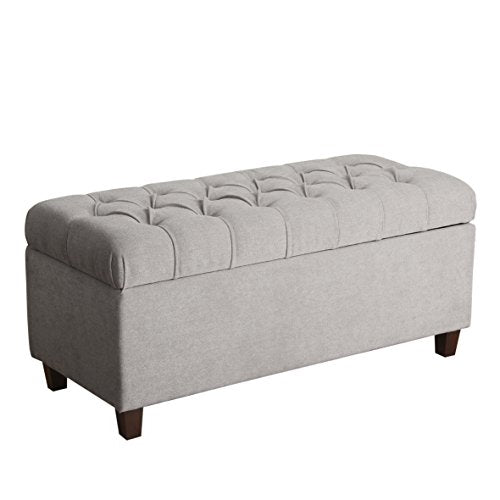 Homepop Home Decor | Tufted Ainsley Button Storage Ottoman Bench with Hinged Lid | Ottoman Bench with Storage for Living Room & Bedroom, Grey - color: Textured Gray
