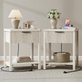 Lulive Wooden Modern White Night Stand, Fluted Nightstand with Charging Station (Set of 2, Grey White) - color: Grey White, size: 1 Drawer-Set of 2 Nightstand