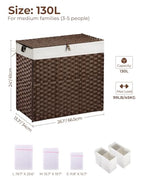 Greenstell Laundry Hamper with lid, No Install Needed, 130L Wicker Laundry Baskets Foldable 2 Removable Liner Bags, 2 Section Clothes Hamper Handwoven Rattan Laundry Basket with Handles, Brown - color: Brown, size: 130L (26.2x13.3x24.0 Inches)