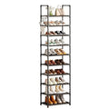 Simple Trending Tall Shoe Rack for Closet, 10 Tiers Narrow Shoe Shelf Holds 20 Pairs, Shoe Organizer Storage with Hooks, Black - size: 10 Tiers Narrow, Black