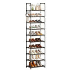 Simple Trending Tall Shoe Rack for Closet, 10 Tiers Narrow Shoe Shelf Holds 20 Pairs, Shoe Organizer Storage with Hooks, Black - size: 10 Tiers Narrow, Black
