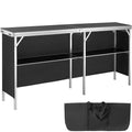 VEVOR Extra Long Folding Portable Bar Tradeshow Podium Table for Indoor, Outdoor, Party, Picnic, Exhibition, Includes Carrying Case, Storage Shelf and Black Skirt, 77.95" x 15.16" x 34.65" - size: 77.95 INCH