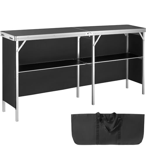 VEVOR Extra Long Folding Portable Bar Tradeshow Podium Table for Indoor, Outdoor, Party, Picnic, Exhibition, Includes Carrying Case, Storage Shelf and Black Skirt, 77.95" x 15.16" x 34.65" - size: 77.95 INCH
