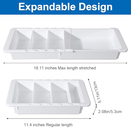 2 PCS Sliding Drawer Tray with Adjustable Dividers, Expandable Kitchen Storage Organizer, Sliding Drawer Bin, Expandable Drawer Organizer, Drawer Organizer Trays For Utensils, Flatware, Junks