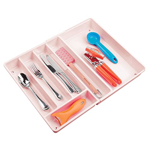 mDesign Adjustable, Expandable Plastic Kitchen Cabinet Drawer Storage Organizer Tray - for Storing Organizing Cutlery, Spoons, Cooking Utensils, Gadgets - Light Pink/Blush