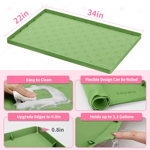 Sdpeia Under Sink Mat 34"×22" Waterproof Silicone Cabinet Liner & Sink Protector for Kitchen & Bathroom, Multi-Purpose Organizers Tray for Pets, Laundry, Cat Litter Mat - color: Avocado Green, size: 22"W x 34"L
