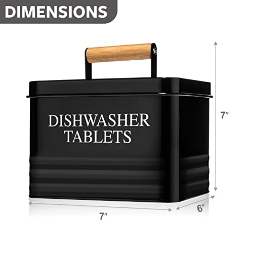 Calindiana Modern Farmhouse Metal Dishwasher Pods Container Holder with Lid for Kitchen Organization and Storage, Kitchen Essentials Decor Accessories, Black - color: Black