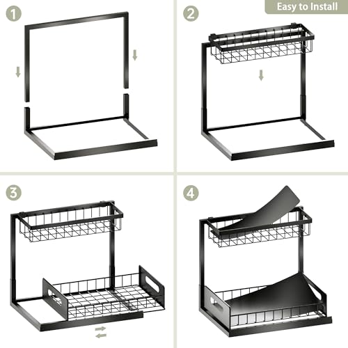 VUSIGN Under Kitchen Sink Organizer 2 Tier, Pull Out Bathroom Sink Organizers and Storage, Cabinet Kitchen Bathroom Storage Organization Shelf, 1 Pack Black