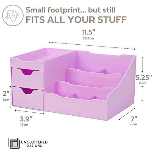 Uncluttered Designs Makeup Organizer With Drawers - Modern Countertop Storage for Cosmetics - Chic Vanity Holder for Perfume, Skincare, Brush, Lipstick, Nail Polish Organization & Display (Purple) - color: Violet