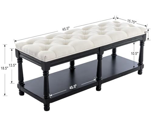Kmax Storage Entryway Bench Tufted Shoe Rack Bench Black Wood Window Bench for Hallway Entrance Bedroom Corner, Beige - color: Beige- Black Wood, size: Storage- 2 Seats