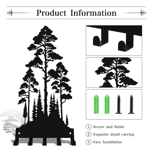 Key Holder Wall Mount with 5 Hooks Entryway Hanger for Car Key Ring Metal Keys Holder on wall Black Key Rack for Home Decor Offcie Appartment - color: Lofty and Dense Trees