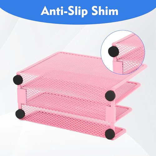 EASEPRES Desk Mail Organizer, Office Small Desktop Metal Mesh Envelope Letter Sorter Paper File Holder Organizer with 3 Vertical Upright Compartments, Pink 1 Pack - color: Pink, size: 1 Pack