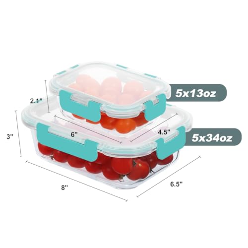 KOMUEE 10 Pack Glass Food Storage Containers, Meal Prep Containers with Lids, Airtight Glass Lunch Boxes, Freezer, Oven, and Microwave Safe, Green - color: Green