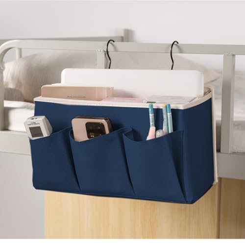 Bedside Caddy/Bedside Storage Organizer Hanging Bag with Three Options,Suitable for home beds, sofas, and dormitory beds—can hold magazines, books, phones, iPads, remote controls. (Navy Blue) - color: Navy Blue