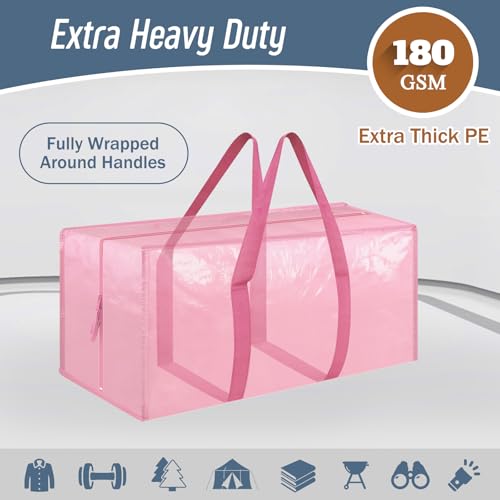 12 Pack Extra Heavy Duty Large Moving Bags with Strong Zipper & Comfortable Handles, Sturdy & Durable Clothes Storage Bags Totes Bins, Packing Moving Boxes for College Supplies, Pink - color: Pink, size: 12 Pack