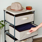Juvale 4-Tier Dresser for Bedroom - 16.5 in L x 13 in W x 33 in H, Beige, Metal & Fabric - Freestanding Closet Organizer with Fabric Storage Drawers - Narrow Dresser & Cabinet with Drawers - color: Beige