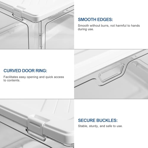 HYBRIDEAS 3-Pack Clear Stackable Storage Bins with Lids Magnetic Doors Open Front Foldable Folding Plastic Craft Containers Large Closet Organizers Box for Bedrooms Living Rooms Study Kids' Toys 24 QT - color: White