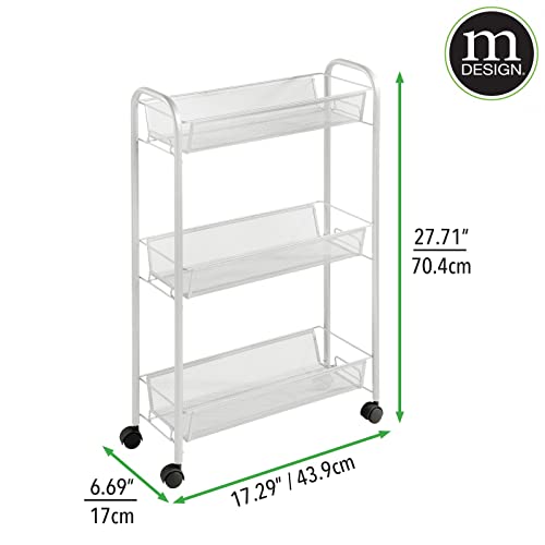 mDesign Steel Rolling Utility Cart Storage Organizer Trolley with 3 Basket Shelves for Laundry Room, Mudroom, Garage, Bathroom Organization - Holds Detergents, Hand Soap - Biro Collection, Light Gray - color: Stone
