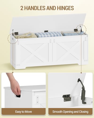 Hzuaneri 47.2" Storage Chest, Large Storage Trunk with 2 Hinges, Farmhouse Wooden Box Bench, Lift-Top Organizer Chest, Entryway Trunk for Bedroom, Living Room, White SB12103X - color: White, size: 15.7"D x 47.2"W x 19.1"H