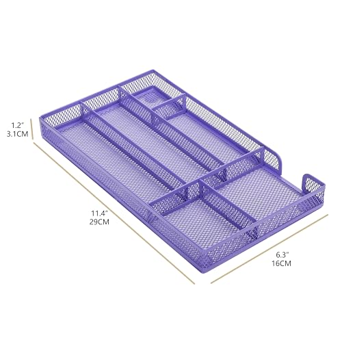 Annova Desk Drawer Organizer Tray for Office Organization - Metal Mesh - Storage Tray with Dividers for Pens, Desktop Accessories, Bathroom, Kitchen, Makeup and Office Supplies (Small, Purple) - color: Purple, size: Small