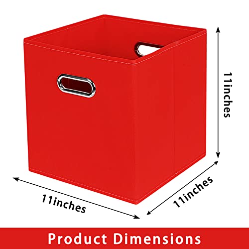 Fabric storage bins Cubes, Fabric Cube Organizer with Handle, Foldable Cube Bins for Cloth or Accessary Storage, 11x11x11, Set of 6, (Red) - color: Red, size: 6 Pack