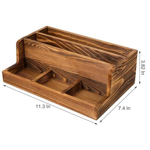 Rustic Brown Wood Mail Organizer Stationery Sorter Letter Holder Office Supply Storage Caddy 2 Slots 3 Trays Desktop Envelope Document Notepad Countertop Daily Accessories Table Home Entryway