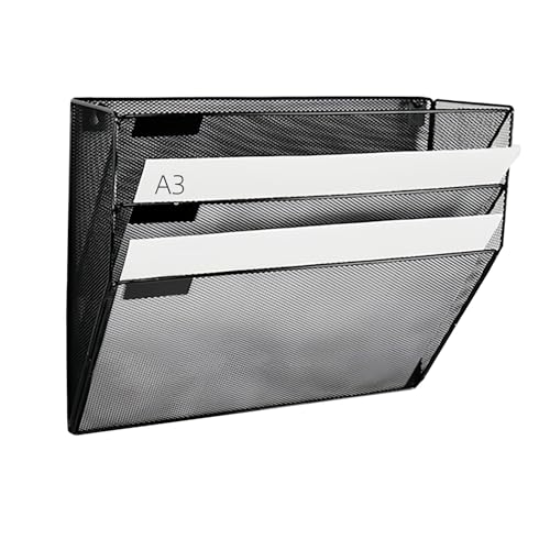 3 Tier Wall File Organizer, A3 Office Hanging Magazine Holder, Desktop Vertical Mail Paper Folder Holder Rack, Home Office Organization and Storage, Black (A3,3 Tier,Black) - color: A3,3 Tier,black