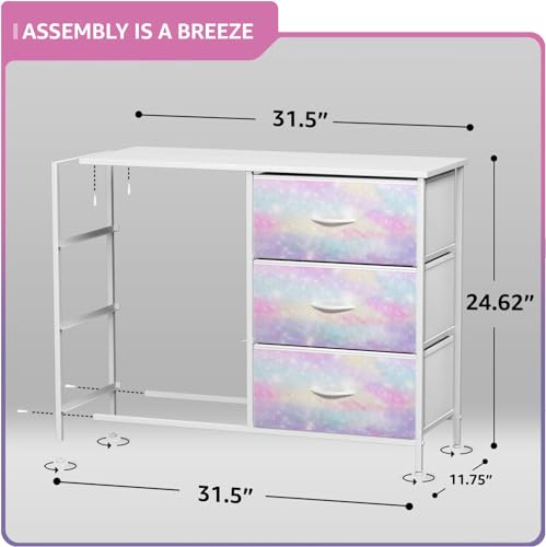 Sorbus Kids Dresser with 6 Drawers - Storage Chest Organizer Nightstand - Steel Frame, Wood Top, Tie-Dye Fabric Bins for Clothes - Wide Furniture for Bedroom, Hallway, Nursery, Closet, & Apartment - color: Rainbow Sparkle, style: 6-Drawer