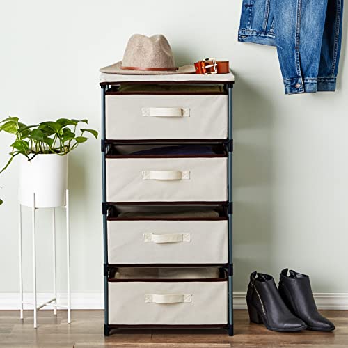 Juvale 4-Tier Dresser for Bedroom - 16.5 in L x 13 in W x 33 in H, Beige, Metal & Fabric - Freestanding Closet Organizer with Fabric Storage Drawers - Narrow Dresser & Cabinet with Drawers - color: Beige