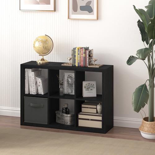 6 Cube Organizer, Cube Storage Organizer with Fabric Bin, Cube Storage Shelf for Bedroom, Living Room, Office, Modular Bookshelf Organizer for Books, Closet, Black - color: Black, size: 6 cube