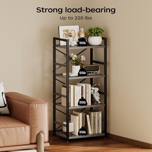 Homeiju Grey Bookshelf, 4 Tier Small Bookcase for CD/Movie/Book, Book Shelf Organization and Storage for Bedroom, Kid's Room, and Home Furniture (Grey) - color: Grey, size: 4 Tier
