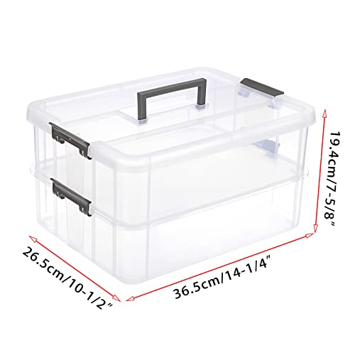BTSKY 2 Layer Stack & Carry Box, Plastic Multipurpose Portable Storage Container Box Handled Organizer Storage Box for Organizing Stationery, Sewing, Art Craft, Jewelry and Beauty Supplies Dark Grey - color: Dark Grey