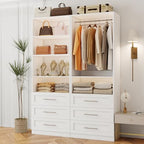 Closet System with 6 Drawers, Wood Closet Organizer System, Walk-in Closet or Small Closet System with Shelves, Modular Closet Systems with 3 Expandable Hanging Rods, 2 Sets, White (4FT) - size: 4FT