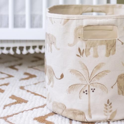 Crane Baby Fabric Round Nursery Storage Basket, Toy Storage, Safari Animal, 13"x12", Toy Basket, Baby Storage Organizer, Toy Organizers and Storage Bins, Baby Organizers and Storage, Toy Bins - size: 13 x 12 Inches, style: Safari Animals