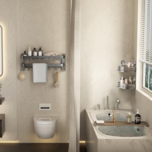 VOLPONE Shower Caddy Corner Suction Cup Shelf Corner No Drilling Bathroom Shower Organizer Storage Rack Adhesive (3-Pack, gray) - style: Without Towel Bar Suction Cup Triangle 3 Tier Gray