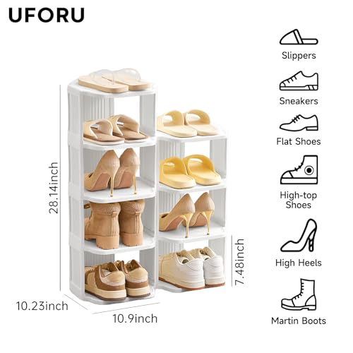 Vertical Shoe Rack, 9-Tier Plastic Stackable Storage Shelf for Small Closets and Narrow Spaces, Compact Free Standing Shoe Racks for Entryway Bedroom Dormitory - color: White, size: 9 Tiers