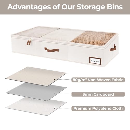 StorageWorks Large Under Bed Storage Containers with Handles and Label Holder, 2 Pack Ultra-thick Fabric Underbed Bins, Closet Organizer for Clothes, Blankets, Sweater - color: Beige, size: Large-without Wheels