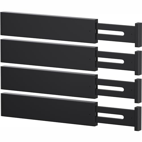 Bamboo Drawer Dividers,17-22" Adjustable Kitchen Drawer Organizer for Clothes,4 Pack Expandable Drawer Organization Separators for Bedroom,Bathroom,Dresser and Office,Black - color: Black, size: 17-22 IN