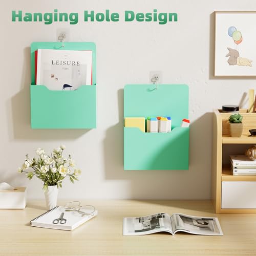 Marbrasse 2 Pack Magnetic File Holder - Paper Holder, Pocket Organizer,Hanging Wall File Organizer Office Supplies Storage, Magazine Mail Case for Notebooks,Planners,Letter (Green) - color: Green Holder-2L