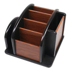 Coideal Remote Control Holder Caddy - Wooden Rotating Coffee Table Organizer Large Spinning Wood Remote Holder for Living Room Office (6 Compartments, Brown & Black) - size: 6 compartments