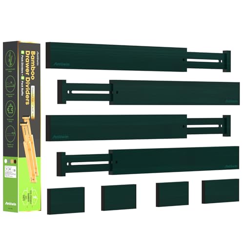 ANTOWIN Expandable Bamboo Drawer Dividers Organizers, Drawer Separators Splitter,17-22 inches Long Adjustable Spring-loaded Organizer for Large Utensil, Clothes, Tools(Dark Green) - color: Dark Green