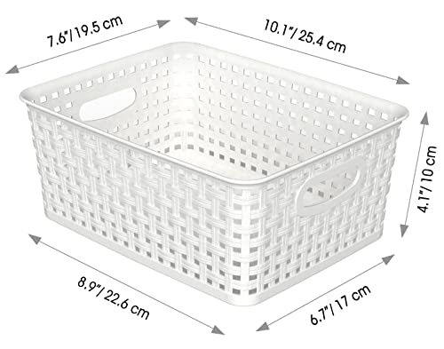 WYT Woven Plastic Storage Baskets, 6 Pack White Weave Bins Organizer, 10.1" x 7.55" x 4.1" - color: White, size: 6-Pack