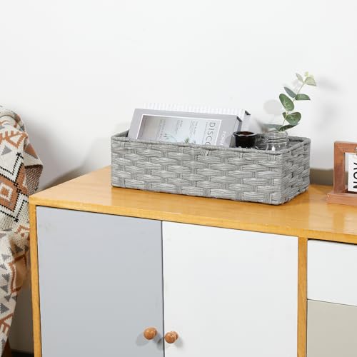 Bidtakay Narrow Wicker Bins for Organizing 2-Pack Decorative Baskets for Washroom Waterproof Imitation Small Wicker Storage Baskets for Shlef Closet Bedroom Entryway Office Desk Light Grey - color: Light Grey